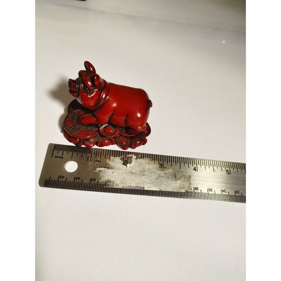 Cinnabar Red Pig Boar Figurine Chinese Horoscope Feng Shui Zodiac Luck Fortune - Picture 6 of 7